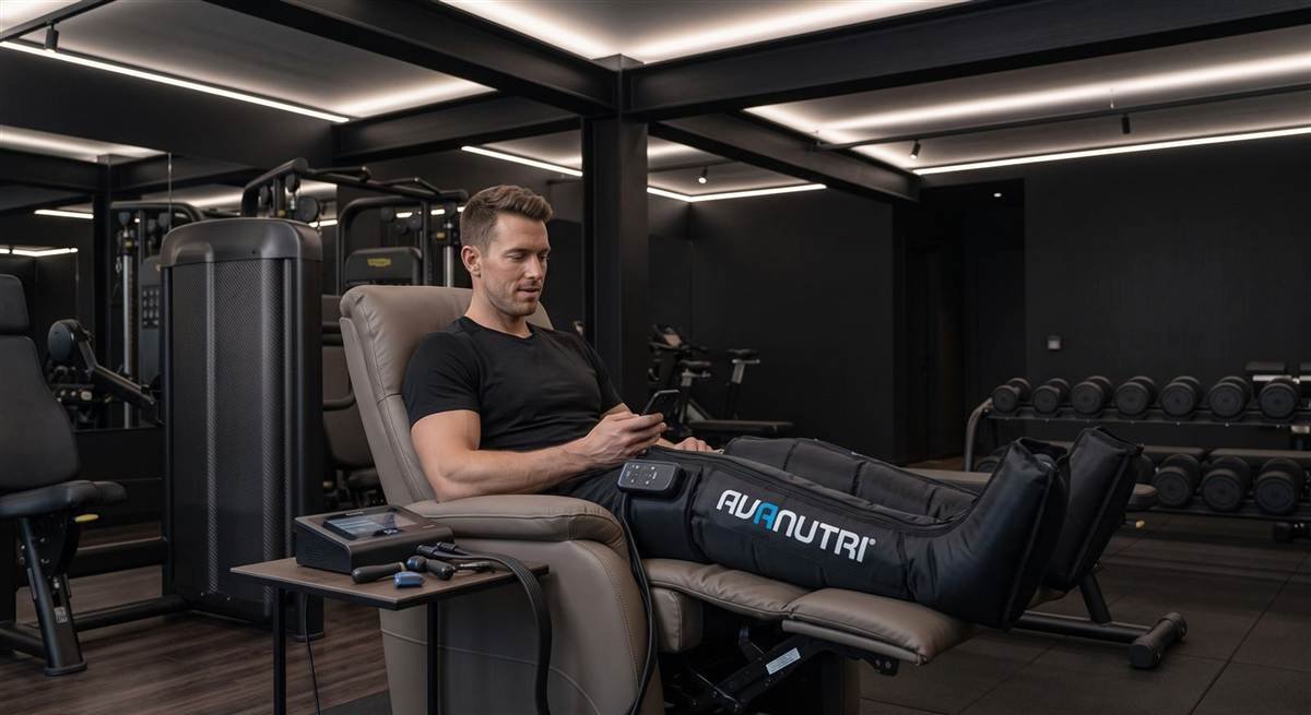 Recuperação muscular com botas de compressão pneumática